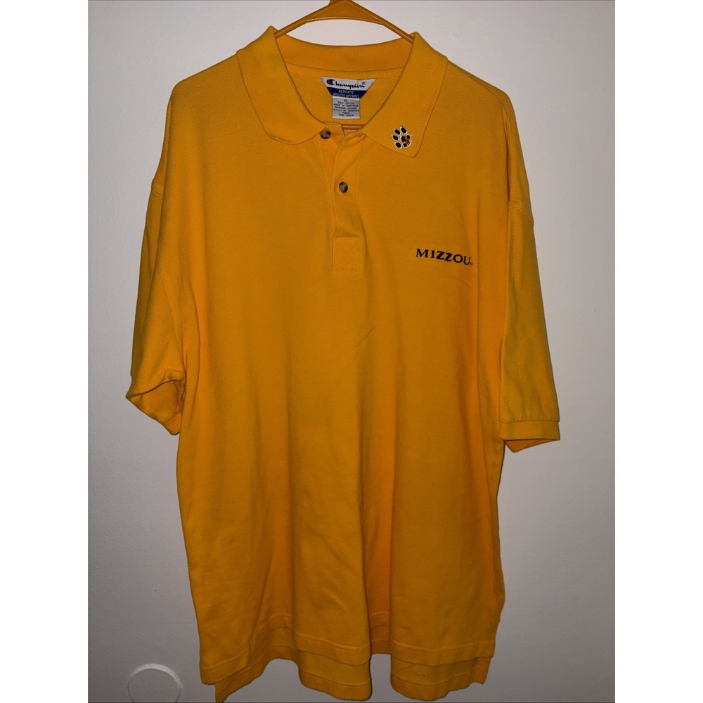 Champion Mizzou Missouri Tigers Embroidered Polo Golf  Shirt Gold Sz XL‎